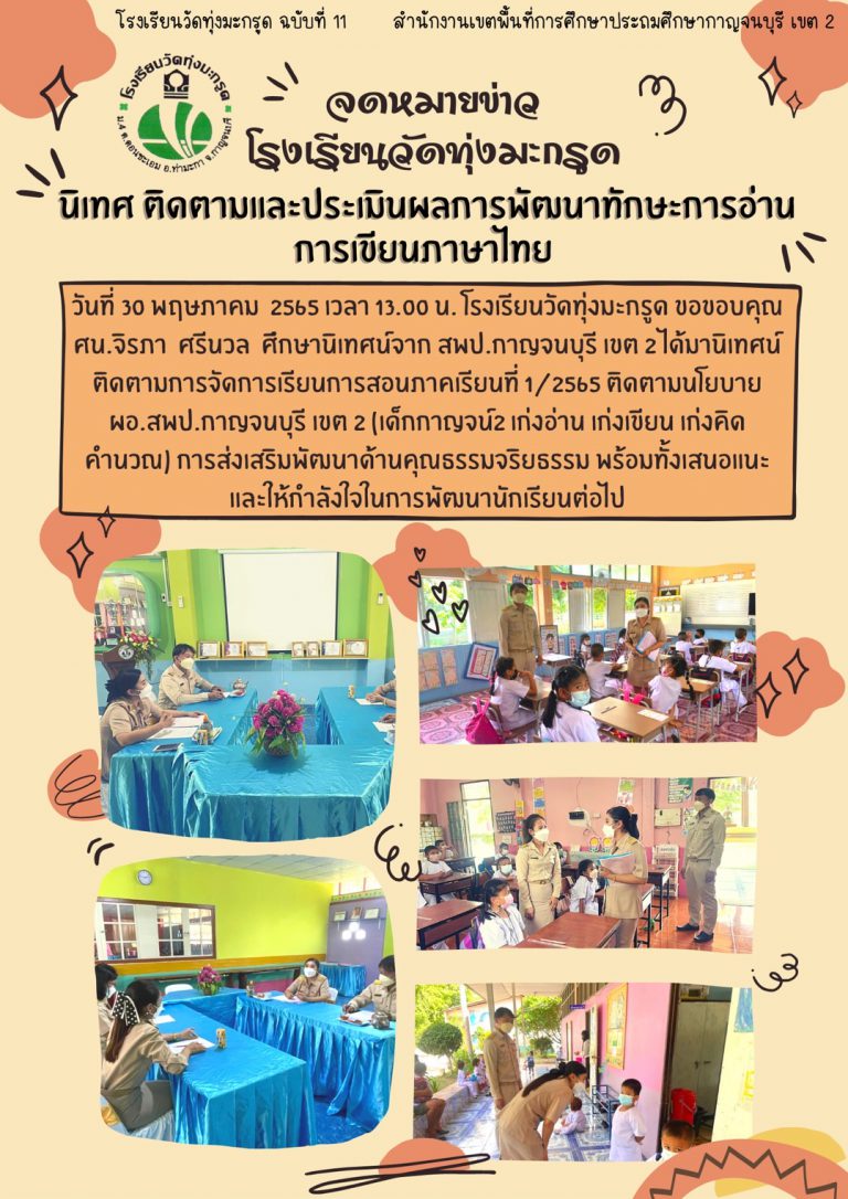 นิเทศ ติดตามและประเมินผลการพัฒนาทักษะการอ่านการเขียนภาษาไทยของโรงเรียนวัดทุ่งมะกรูด